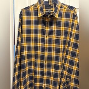 Banana Republic Navy and Mustard Plaid Shirt